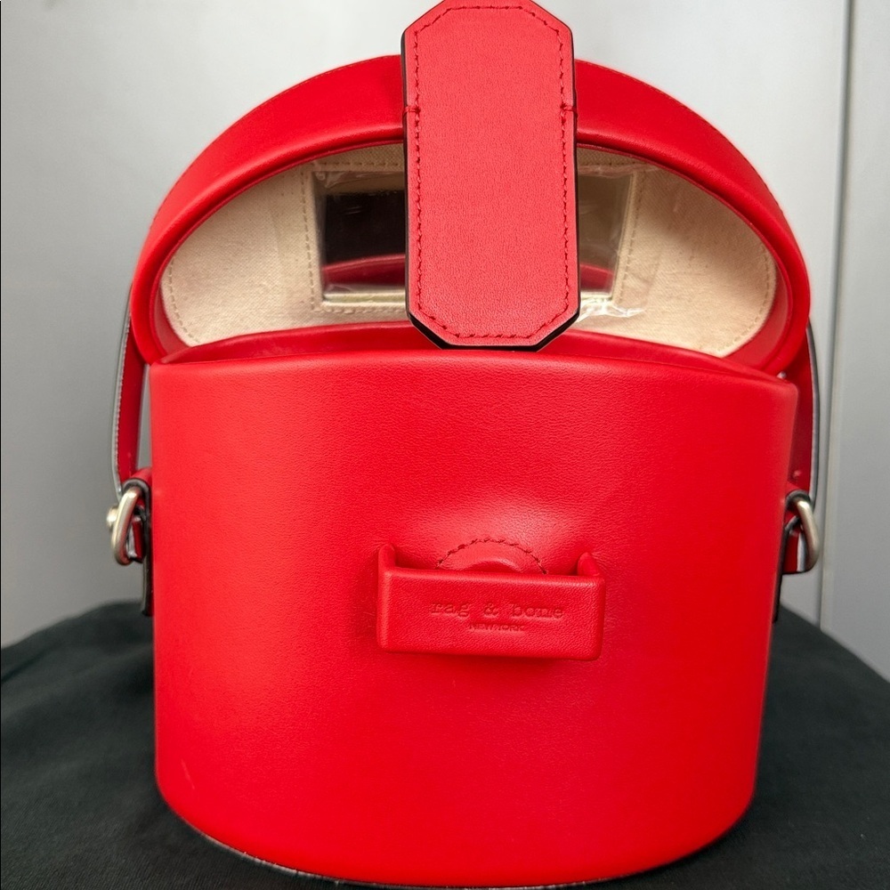 Rag & Bone Leather Crossbody Binocular Bag w/Top Handle in "Barrow" in Fiery Red - Picture 6 of 16